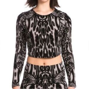 Kardashian Kollection Long Sleeve Cropped Top Animal Print Size L